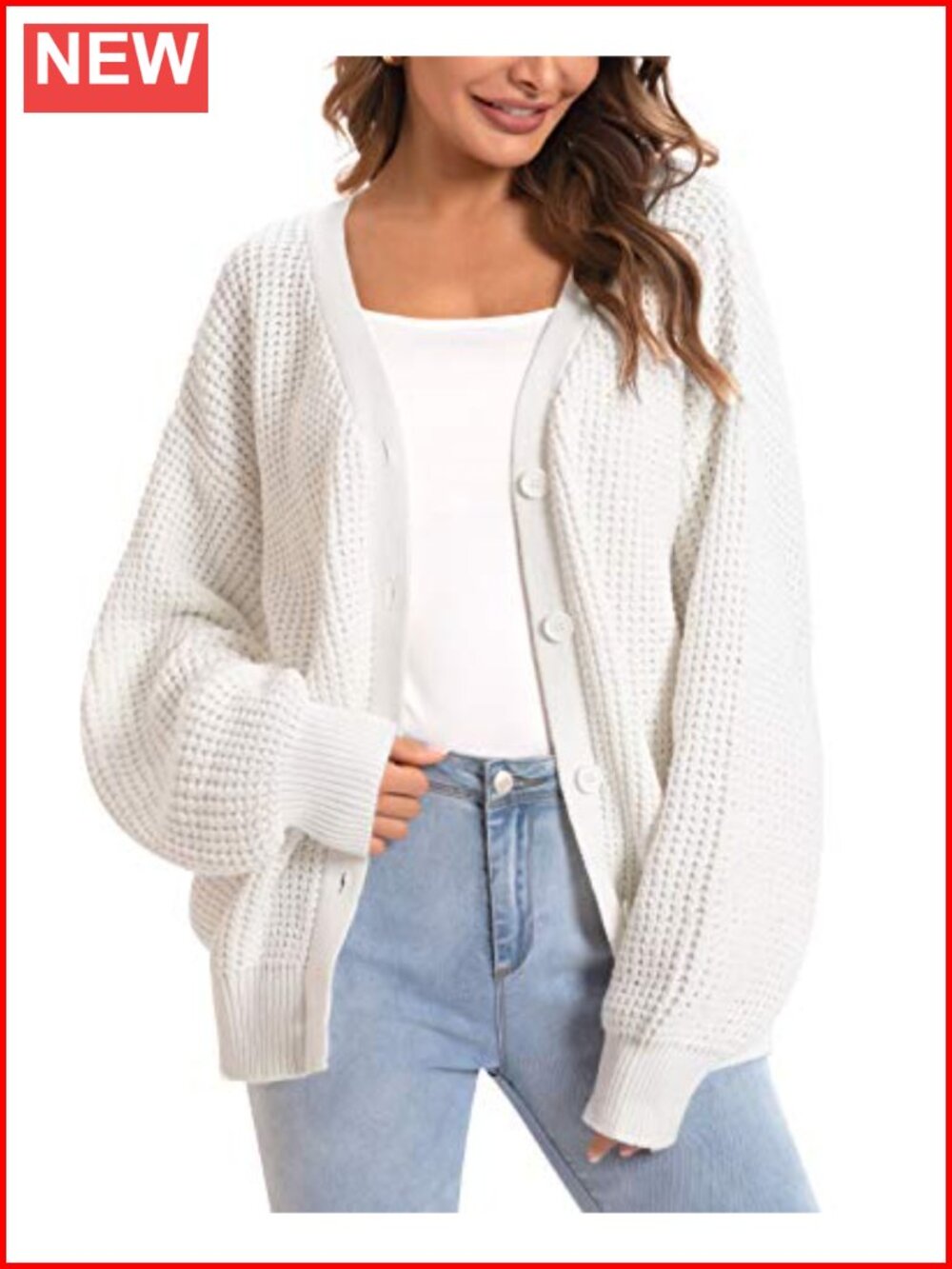 100% Cotton Oversized Button Down V-Neck Cardigan Sweater Dense Knit